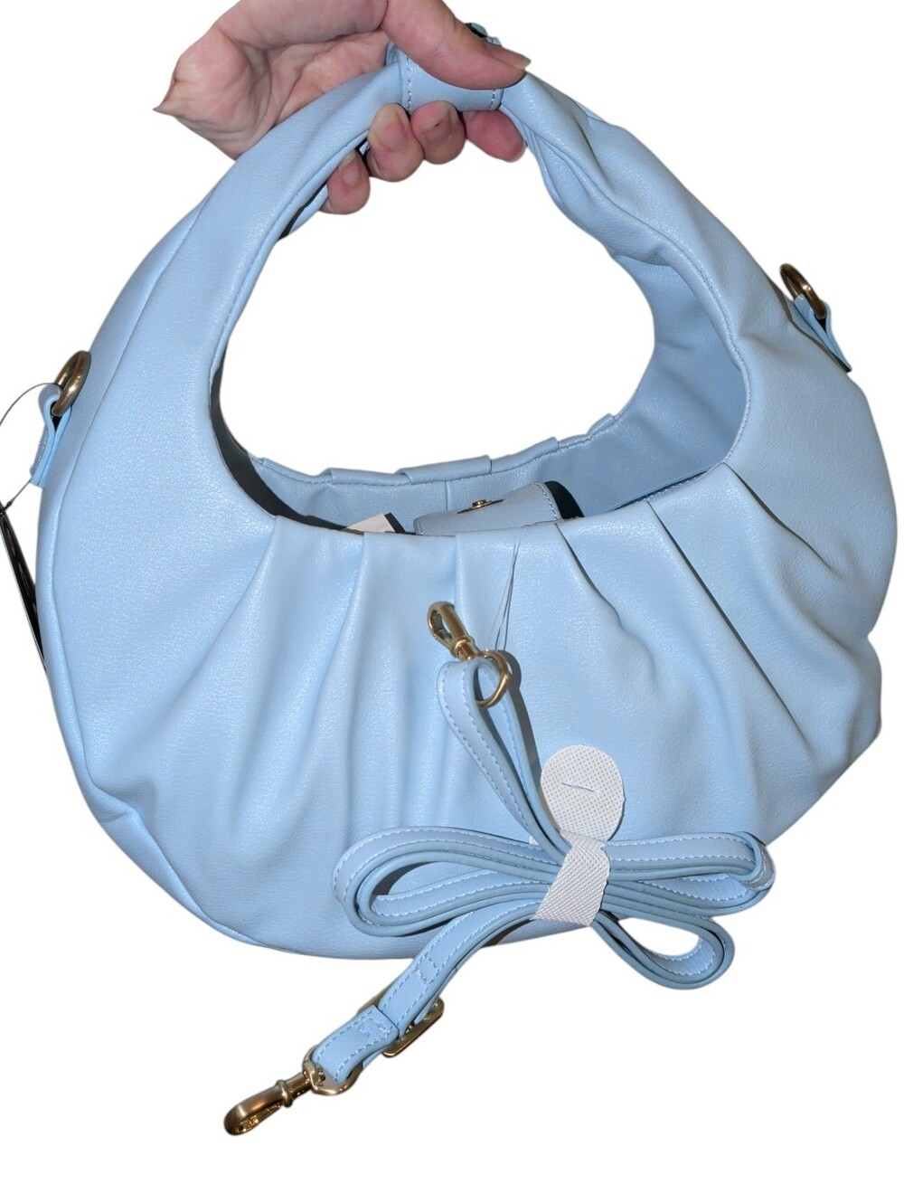 New Scoop Light Blue Vegan Leather Crescent Crossbody Shoulde Bag